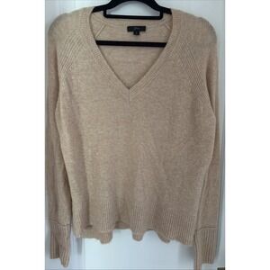 J. Crew V-Neck Sweater Merino Wool Alpaca Blend Tan Women's Preppy Old Money S